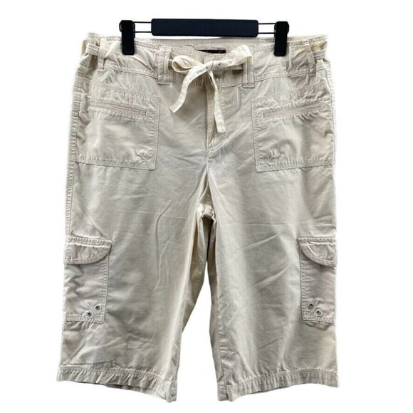 Gloria Vanderbuilt‎ Capri Pants womens plus 16 Tan 100% Cotton Tie Waist Pockets - Picture 1 of 7